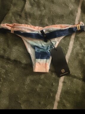 Vix Striped Bikini Bottoms - Navy, Peach, Mint